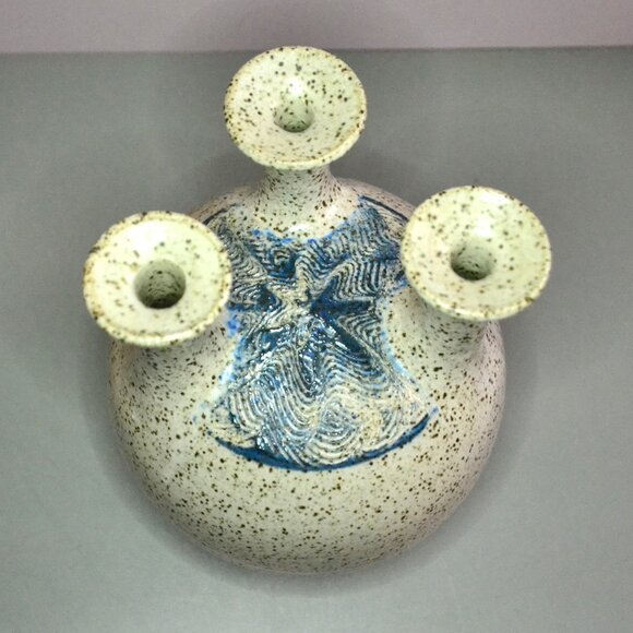 Unique Triple Neck Design Vase Studio Pottery Signed Home Decor Accent - Picture 6 of 8